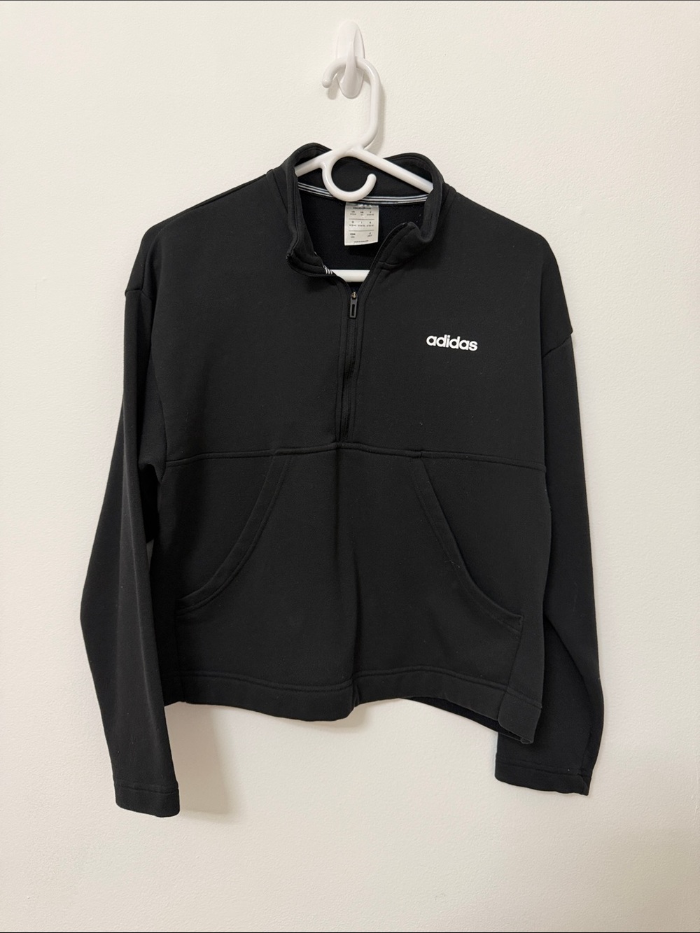 adidas Black Half-Zip Sweatshirt with Kangaroo Pocket